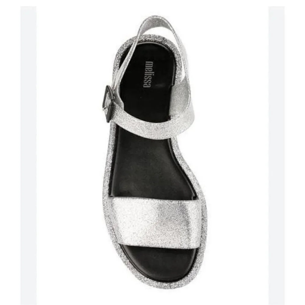 MELISSA | Silver Glitter Buckle Strap Beach Sandals Sandal Jellies Jelly | Size